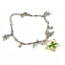 Armbandje bladeren en ster met echt klavertje vier nr18