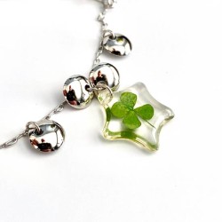 Armbandje ster bolletjes en rondjes met echt klavertje vier nr14