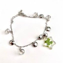 Armbandje ster bolletjes en rondjes met echt klavertje vier nr14 Armbandje ster bolletjes en rondjes met echt klavertje vier nr14