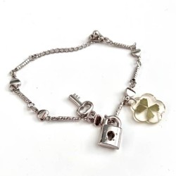 Armbandje sleutel en slot met echt klavertje vier nr33