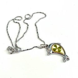 Kettinkje dolfijn met echt klavertje vier nr19 Kettinkje dolfijn met echt klavertje vier nr19