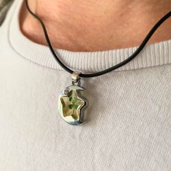 Kunststof Ketting maan en ster met echt klavertje vier nr17a Kunststof Ketting maan en ster met echt klavertje vier nr17a