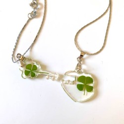 Sieradenset sleutel en slot met echt klavertje vier nr19a