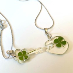 Sieradenset sleutel en slot met echt klavertje vier nr19a