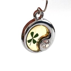 Oorbellen Yin en Yang met echt klavertje vier nr17