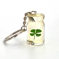 Sleutelhanger weckfles met echt klavertje vier nr6