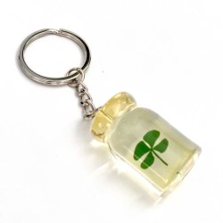 Sleutelhanger weckfles met echt klavertje vier nr6